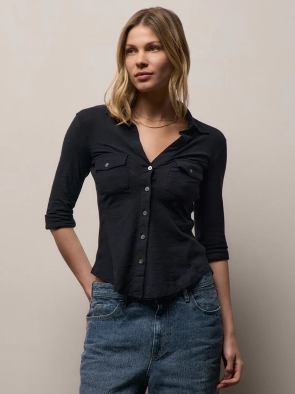 James Perse Sheer Slub Side Panel Shirt - Deep grey size 1 or Small